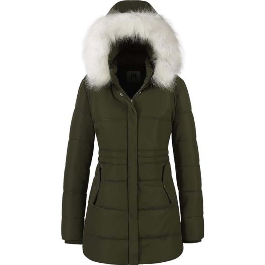 Women's Winter Warm Coats Puffer Jacket Faux Fur Olive Green